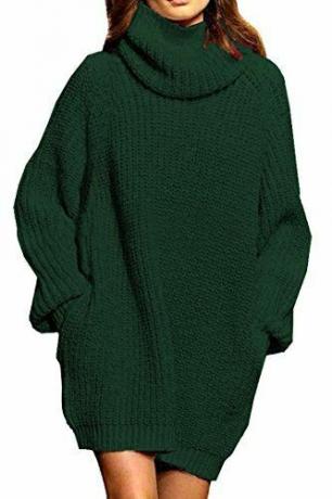 Gaun Longgar Turtleneck Wanita Longgar Sweater Pullover Panjang 