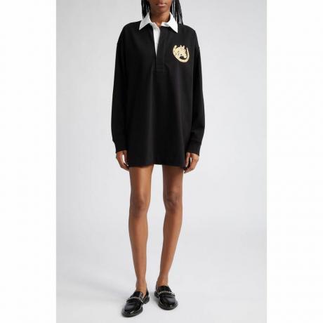 Stella McCartney Kemeja Rugby Katun Detail Bordir Metalik Oversize dalam 1000 Hitam di Nordstrom, Ukuran X-Besar