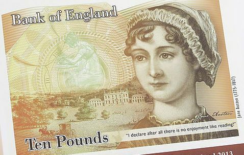 Jane Austen dengan uang kertas sepuluh pound baru - £ 10