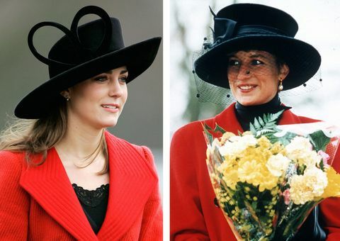 file foto dalam foto komposit gambar ini telah dibuat perbandingan antara, left surrey, inggris 15 desember kate middleton, pacar pangeran williams, hadir parade kedaulatan di akademi militer sandhurst untuk menyaksikan parade pingsan pada 15 desember 2006 di surrey, inggris photo by tim graham photo library via getty images and right sandringham, united kingdom 25 desember putri diana di sandringham pada hari natal sang putri mengenakan jas merah dan baju lebar topi hitam bertepi dia membawa karangan bunga photo by tim graham picture librarygetty images kate middleton akan merayakan ulang tahunnya yang ke 26 pada 9 Januari 2008