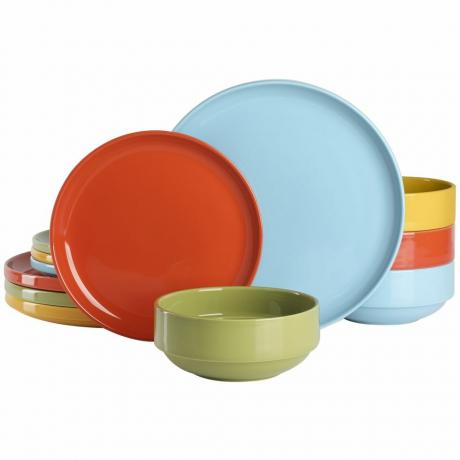 12-Piece Set Peralatan Makan Stoneware Stackable Aneka Warna 