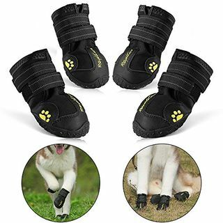 Sepatu Anjing Pelindung RoyalCare, Set 4 Sepatu Anjing Lembut Tahan Air untuk Anjing Menengah dan Besar - Hitam (6 #)