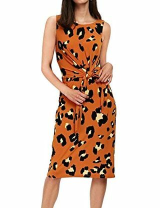 Gaun Tanpa Lengan Leopard Print Midi