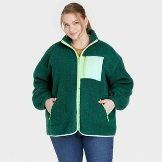 Jaket Sherpa Plus Wanita Hijau